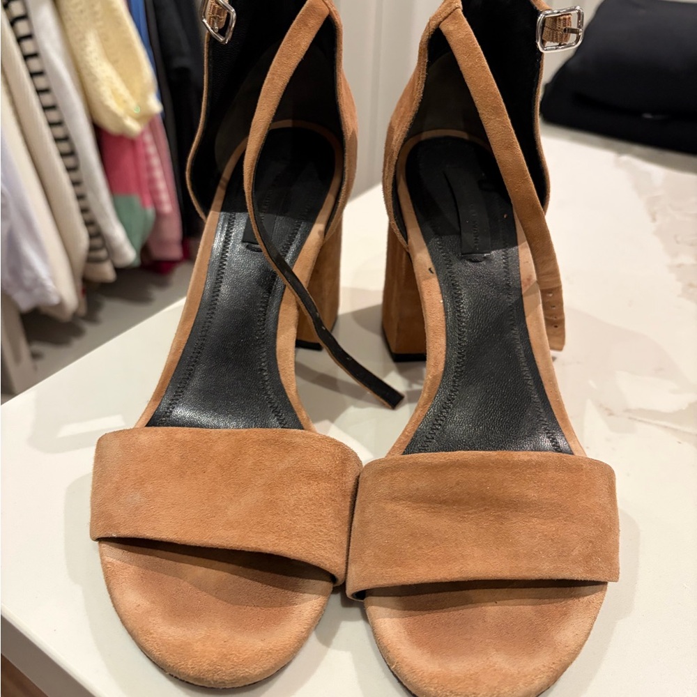 Alexander Wang Tan Suede Block Heel Sandals